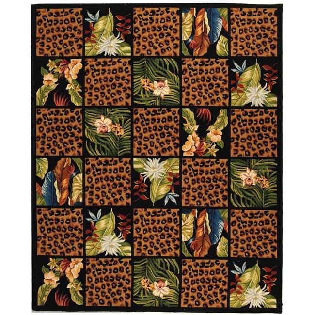 Hand hooked Chelsea Jungle Black Wool Rug (89 X 119)