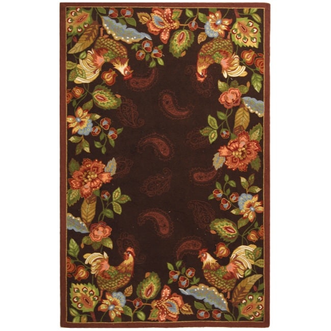 Hand hooked Chelsea Roosters Maroon Wool Rug (39 X 59)