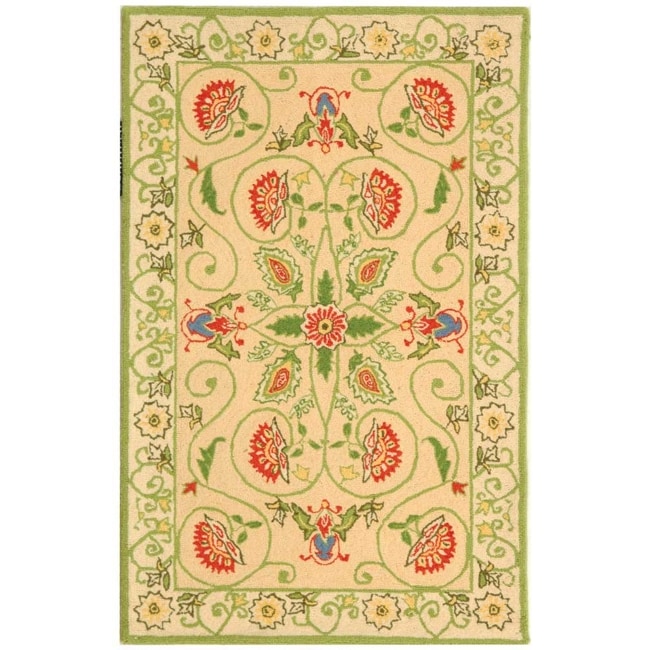 Safavieh Hand-hooked Bedford Beige/ Green Wool Rug (2'9 x 4'9)