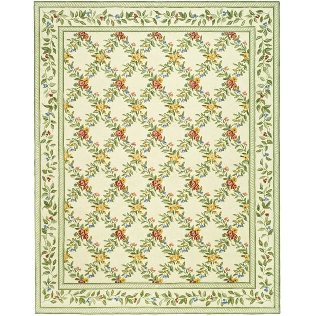 Hand hooked Garden Trellis Ivory Wool Rug (6 X 9)