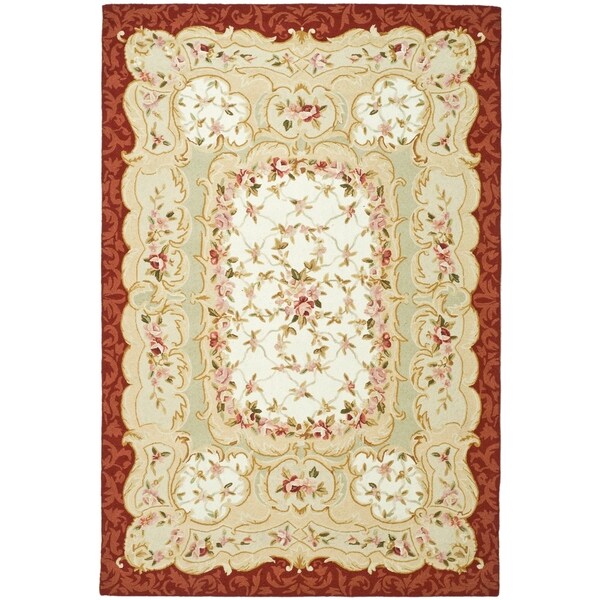 Safavieh Hand-hooked Aubusson Ivory/ Burgundy Wool Rug - 8'-9" X 11'-9"