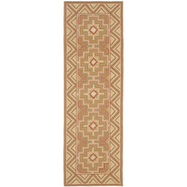 Hand hooked Maze Beige Wool Rug (26 X 10)