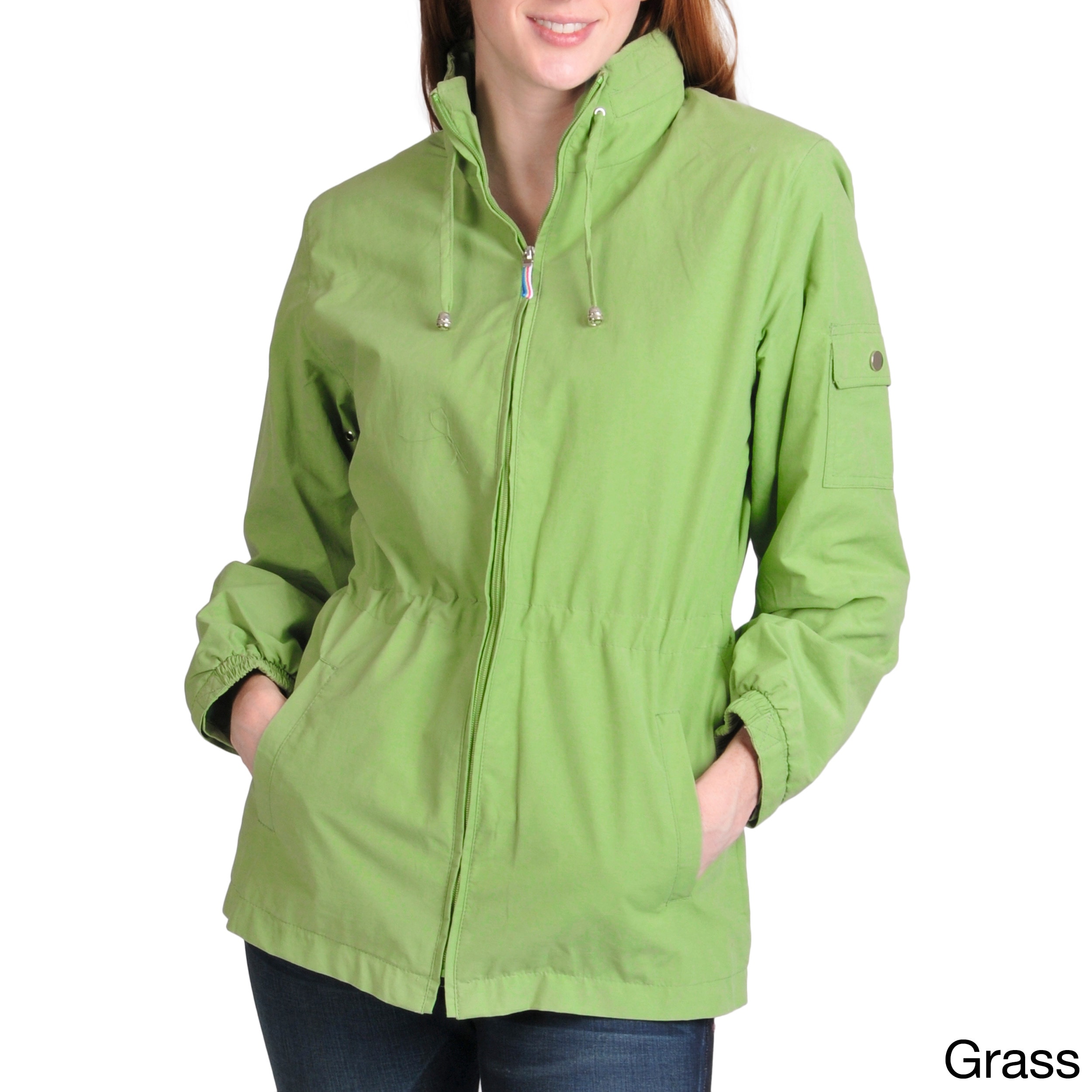 Larry Levine Larry Levine Womens Lightweight Travel Hooded Windbreaker Green Size S (4  6)