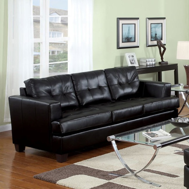 Diamond Black Synthetic Leather Sofa - 14477101 - Overstock.com ...