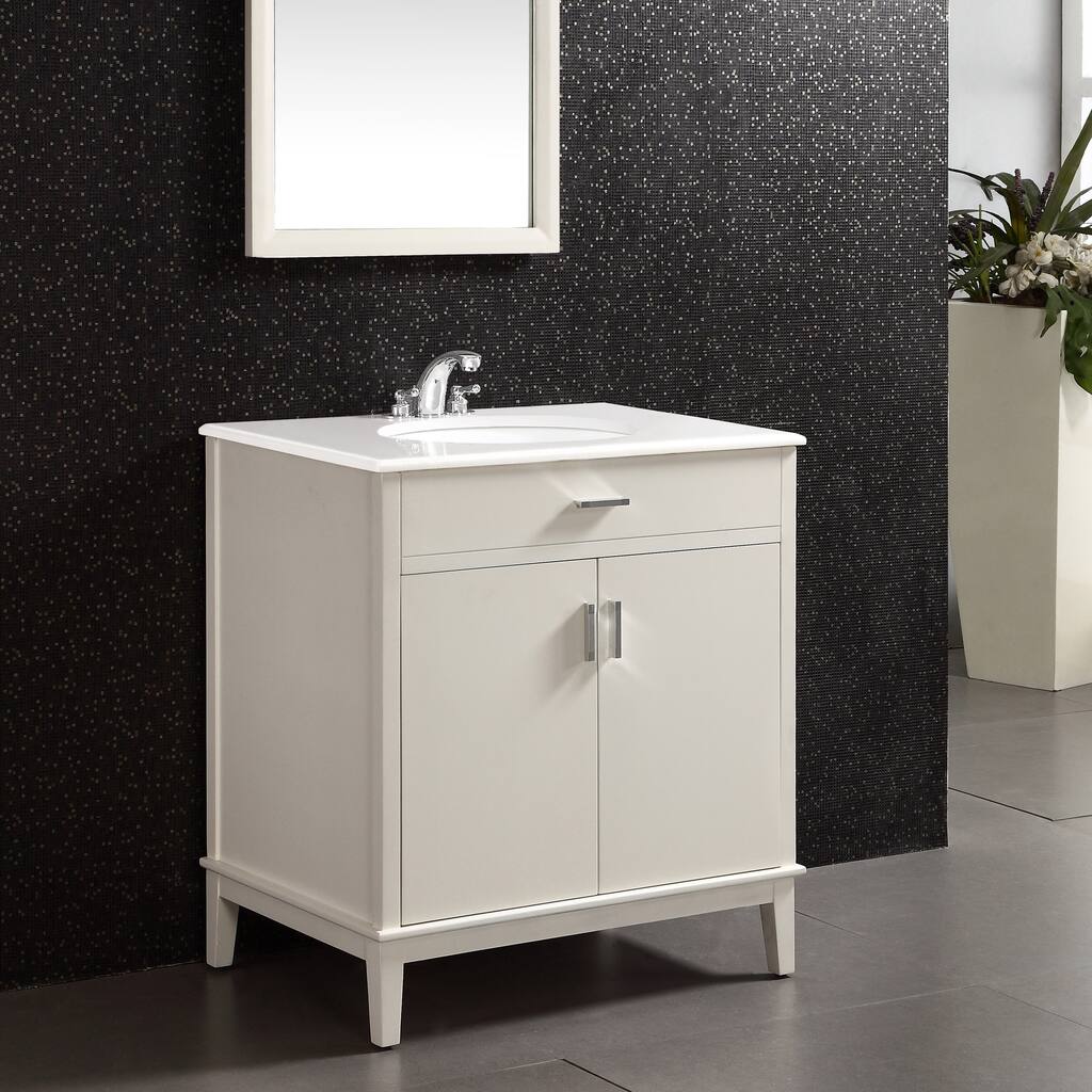 WYNDENHALL Oxford 30 inch Contemporary Bath Vanity in Soft White with White Engineered Quartz Marble Top