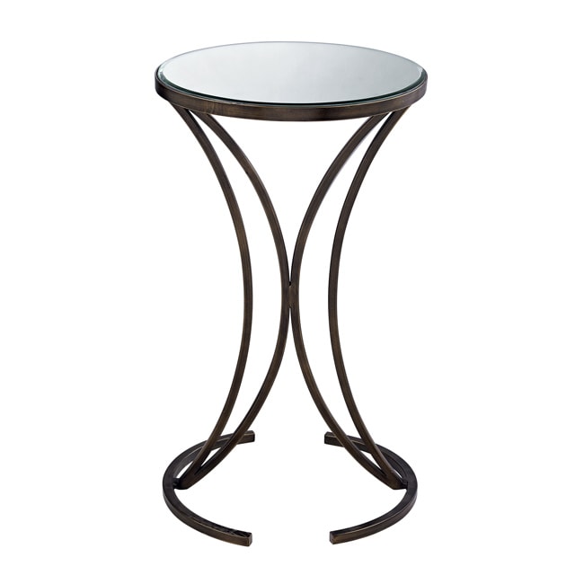 Antique Bronze Finish Accent Table With Mirrored Top