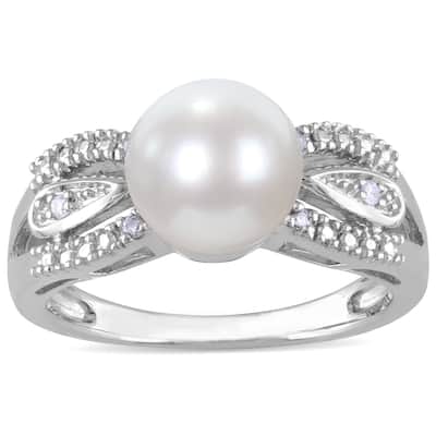 Miadora Sterling Silver FW Pearl and Diamond Accent Ring (9-9.5 mm)