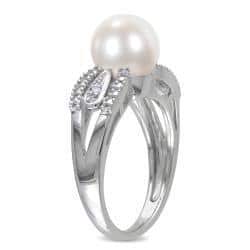 Miadora Sterling Silver FW Pearl and Diamond Accent Ring (9-9.5 mm)