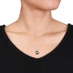 Miadora Silver Black Tahitian Pearl and Diamond Necklace (9-9.5 mm) - Grey