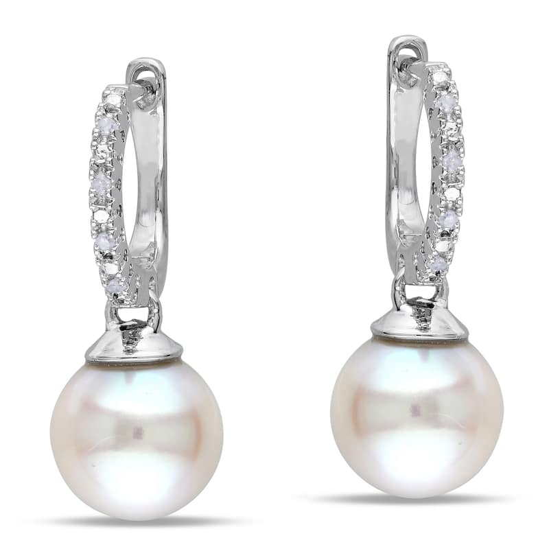 Miadora Sterling Silver Pearl and Diamond Accent Drop Earrings (H-I, I2-I3)