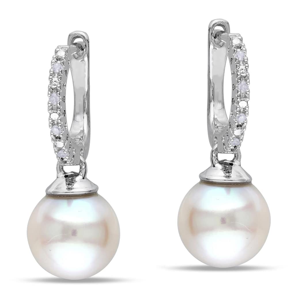 Miadora Sterling Silver Pearl and Diamond Accent Drop Earrings (H-I, I2-I3)