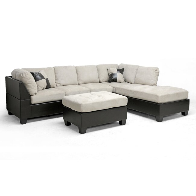 Mancini Dark Brown Beige Modern Sectional Sofa and Ottoman Set