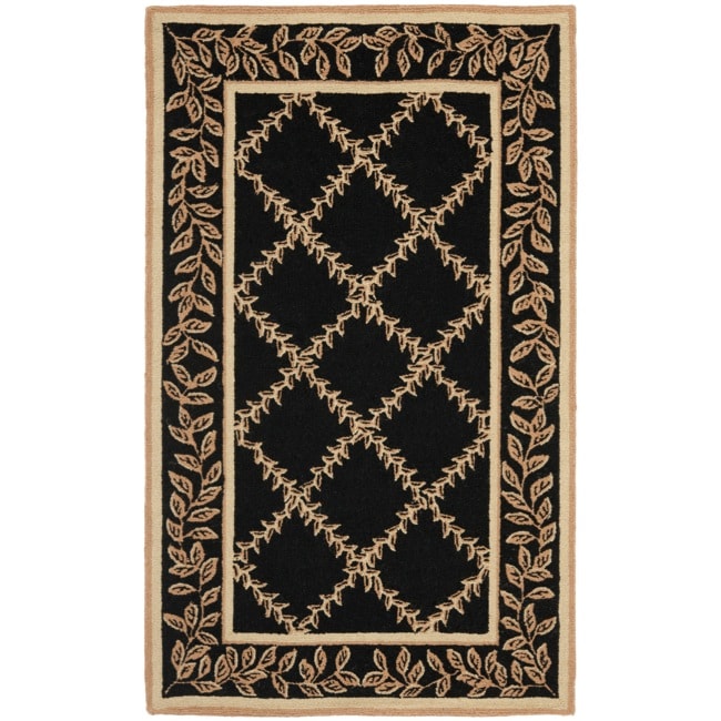 Hand hooked Trellis Black/ Beige Wool Rug (26 X 4)