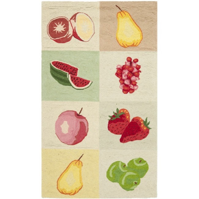 Hand hooked Fruit Panels Ivory Wool Rug (26 X 4)