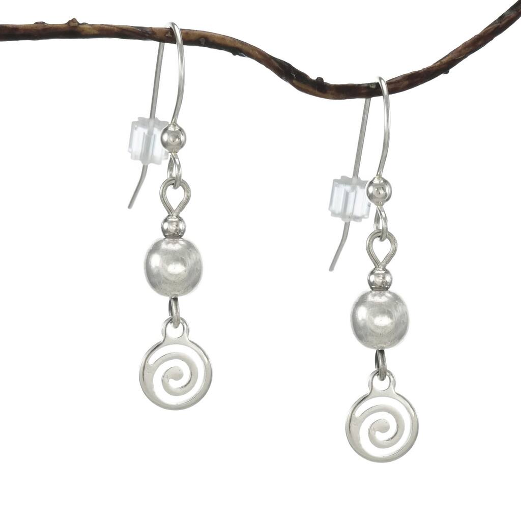 Handmade Jewelry by Dawn Dainty Silver with Silver Swirl Drop Earrings (USA)