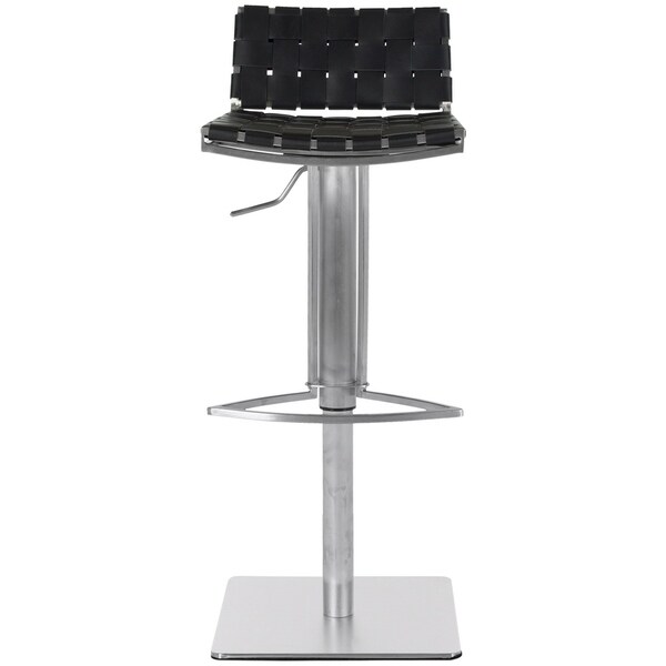 Safavieh Mitchell Black Leather Seat Stainless-Steel Adjustable 22-31-inch Modern Bar Stool - 18.5" x 15.4" x 29.5"