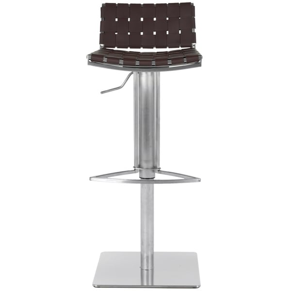 Safavieh Mitchell Brown Leather Seat Stainless-Steel Adjustable 22-31-inch Modern Bar Stool - 18.5" x 15.4" x 29.5"
