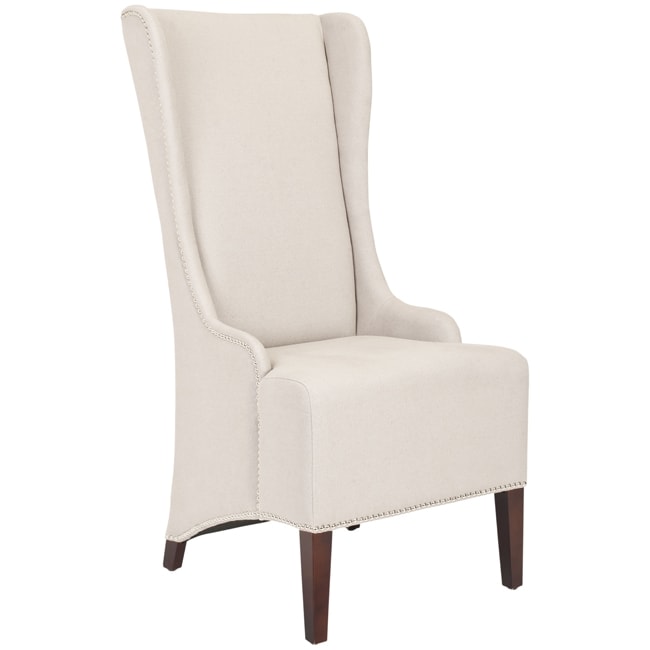 Safavieh Deco Bacall Taupe Linen Nailhead Trim Side Chair