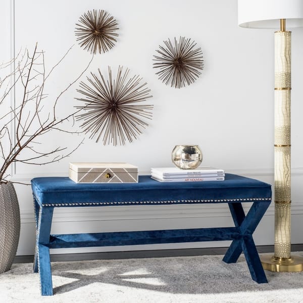 slide 2 of 6, SAFAVIEH Indigo Nailhead x Bench - 42.5"x21.3"x19.3"