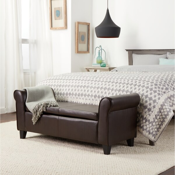 Abbyson Hartford Dark Brown Faux Leather Storage Ottoman