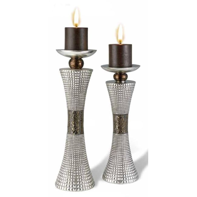 Silver Polyresin Candle Holders (set Of 2)