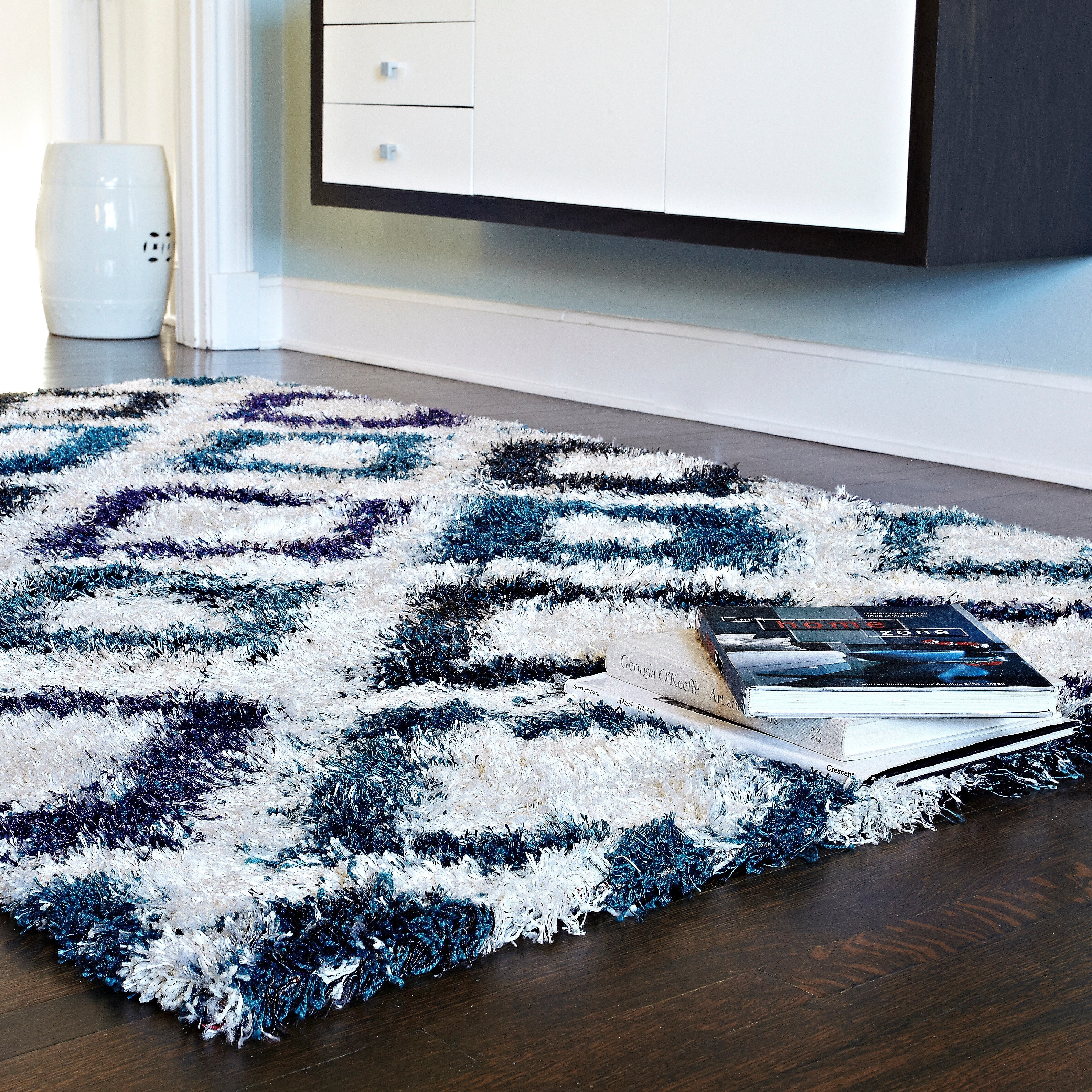 Stella Ivory/ Sapphire Shag Rug (52 X 77)