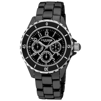 Akribos XXIV Women's Ceramic Multifunction Black Bracelet Watch