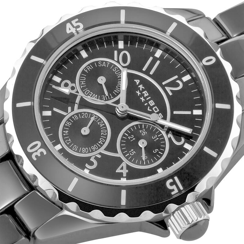 Akribos XXIV Women's Ceramic Multifunction Black Bracelet Watch