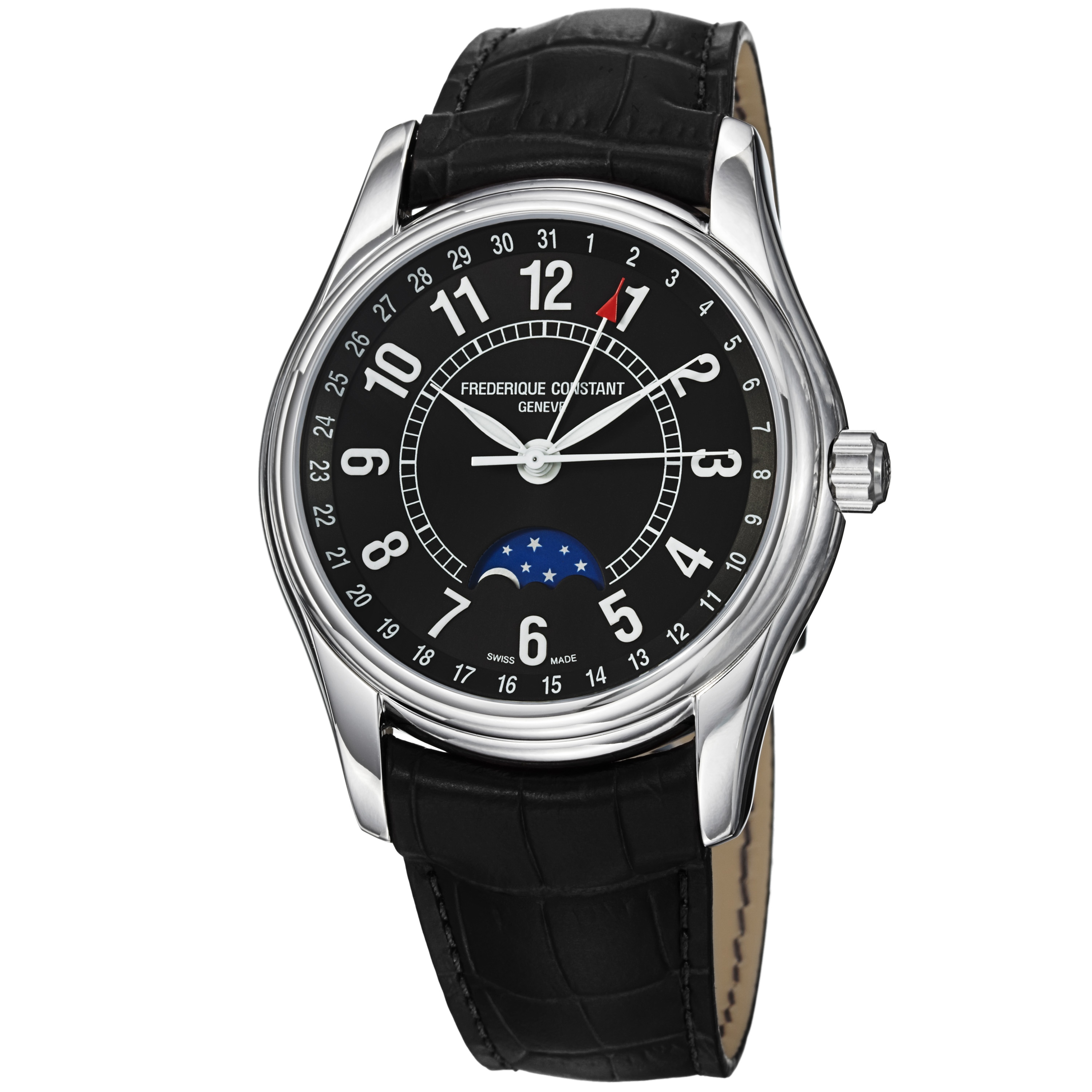 Frederique Constant Mens Index Black Dial Moonphase Automatic Watch