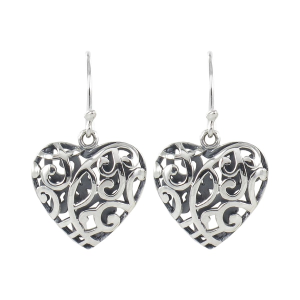 Sunstone Sterling Silver Filigree Open Heart Dangle Earrings Sunstone Sterling Silver Earrings