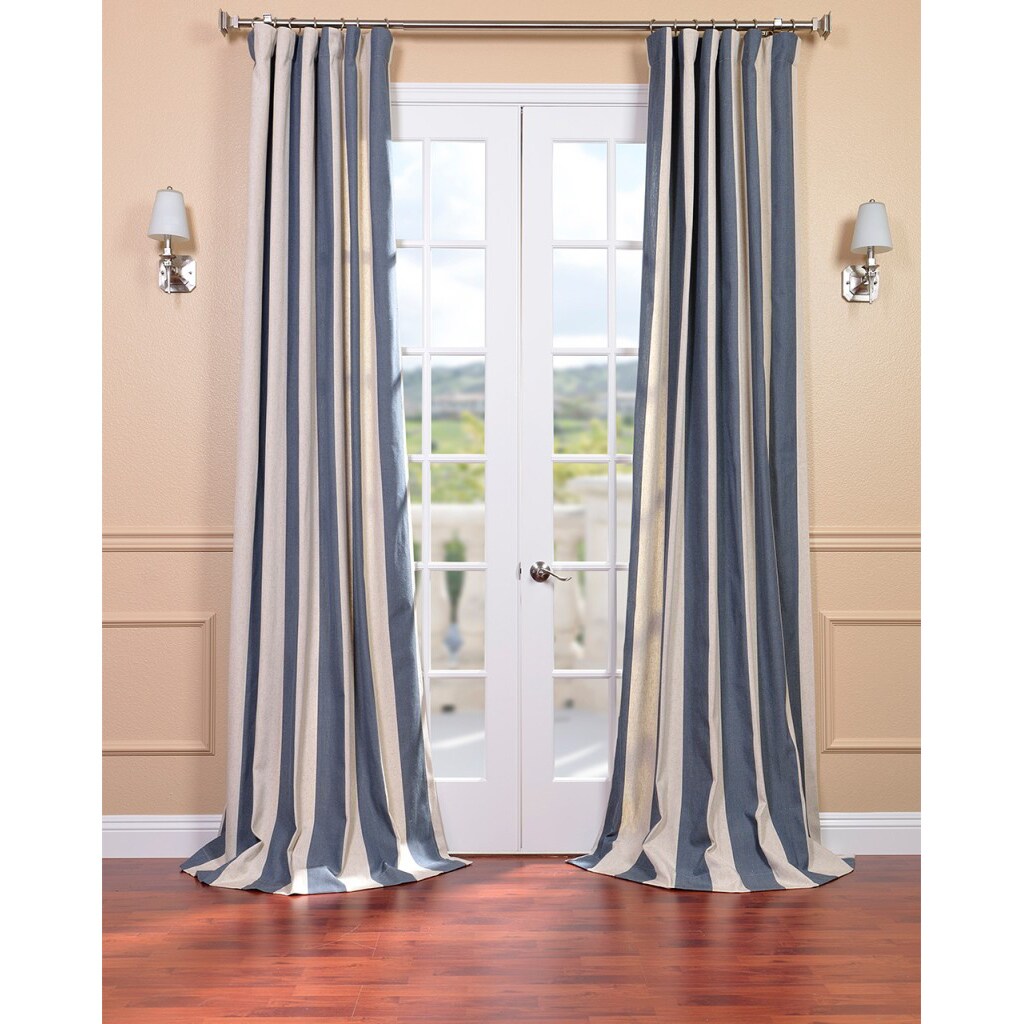 Exclusive Fabrics Veranda Navy Stripe Linen Blend Curtain Panel
