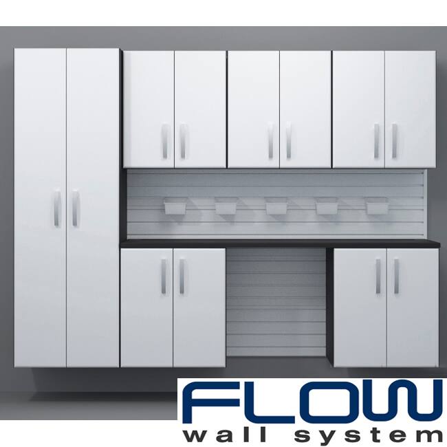13 Piece Slatwall Panel, Tall Cabinet, Bin And Jumbo Workstation Storage Set - White Slatwall / White Cabinets