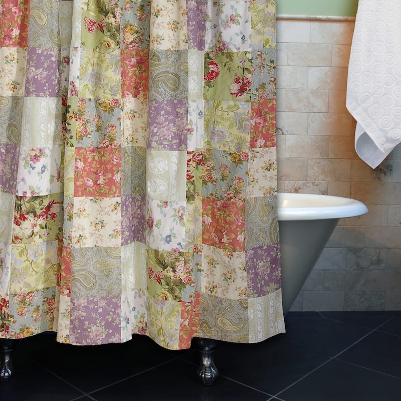 Greenland Home Blooming Prairie Authentic Patchwork Cotton Shower Curtain - Green