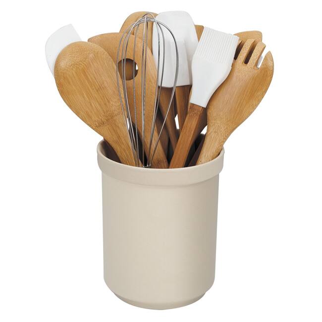 Cook N Home 15-piece Bamboo Tools with Tub - Brown/Tan
