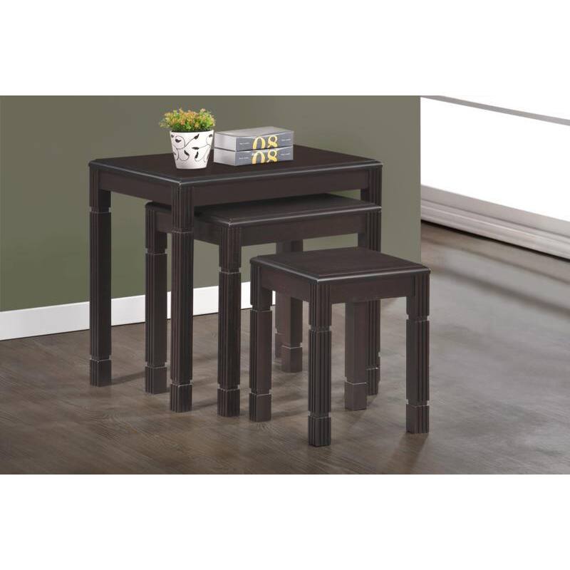 Espresso Solid Wood 3 Piece Nesting Table Set