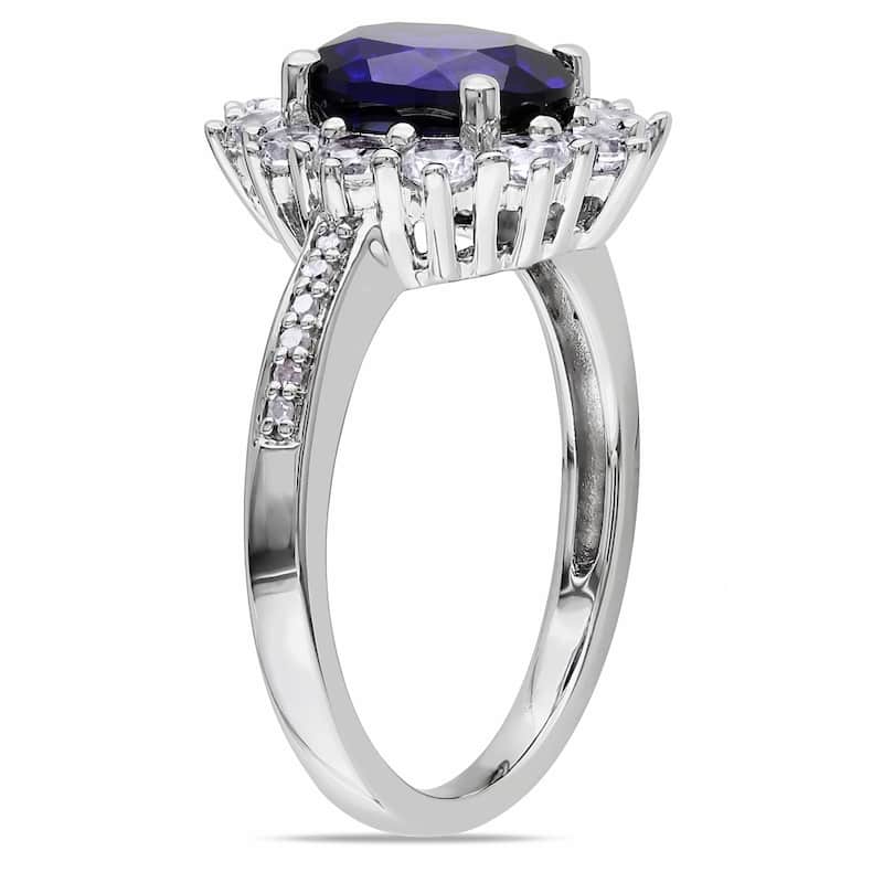 Miadora 4ct TGW Created Blue and White Sapphire Diamond Halo Ring Sterling Silver