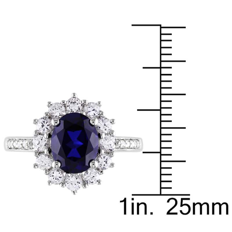 Miadora 4ct TGW Created Blue and White Sapphire Diamond Halo Ring Sterling Silver