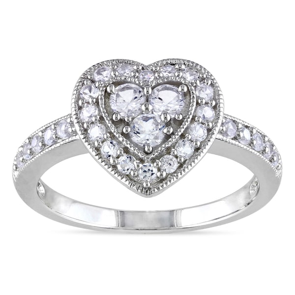 Shop Miadora Sterling Silver White Sapphire Heart Ring - Free Shipping ...