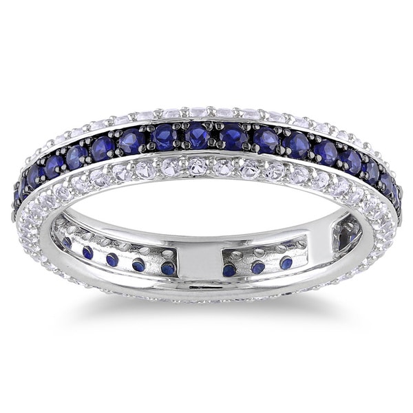 Shop Miadora Sterling Silver Created Blue and White Sapphire Eternity ...