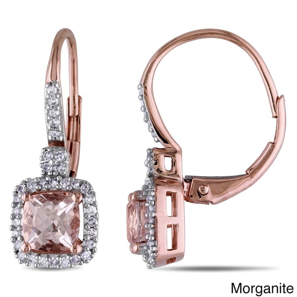 Miadora 10k Gold Sapphire or Morganite and 1/5ct TDW Diamond Earrings (G H, I1 I2) Miadora Gemstone Earrings