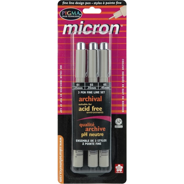 Sakura Pigma Micron Three pack Black Plastic Pen Set (Assorted Sizes)