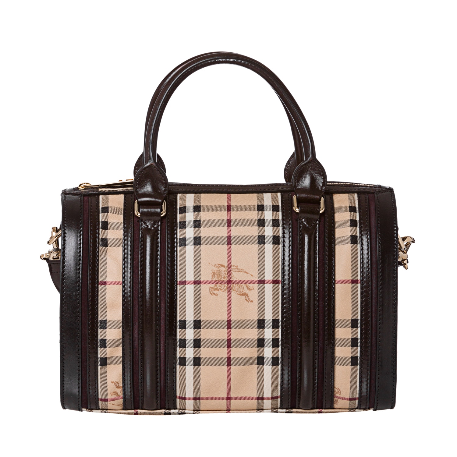 Burberry Medium Haymarket Check/ Chocolate/ Plum Bowler Bag Free