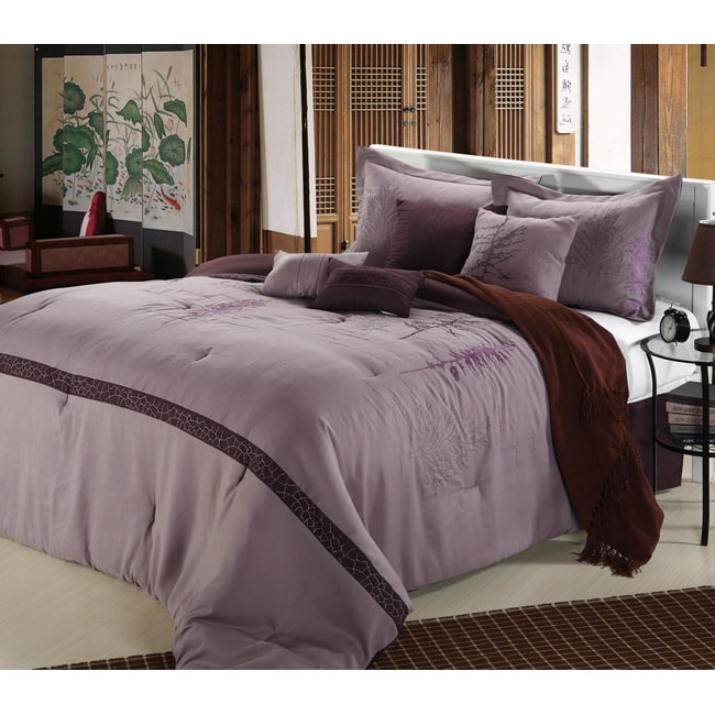 Embroidered Vines Plum 12-piece Bed in a Bag with Sheet Set