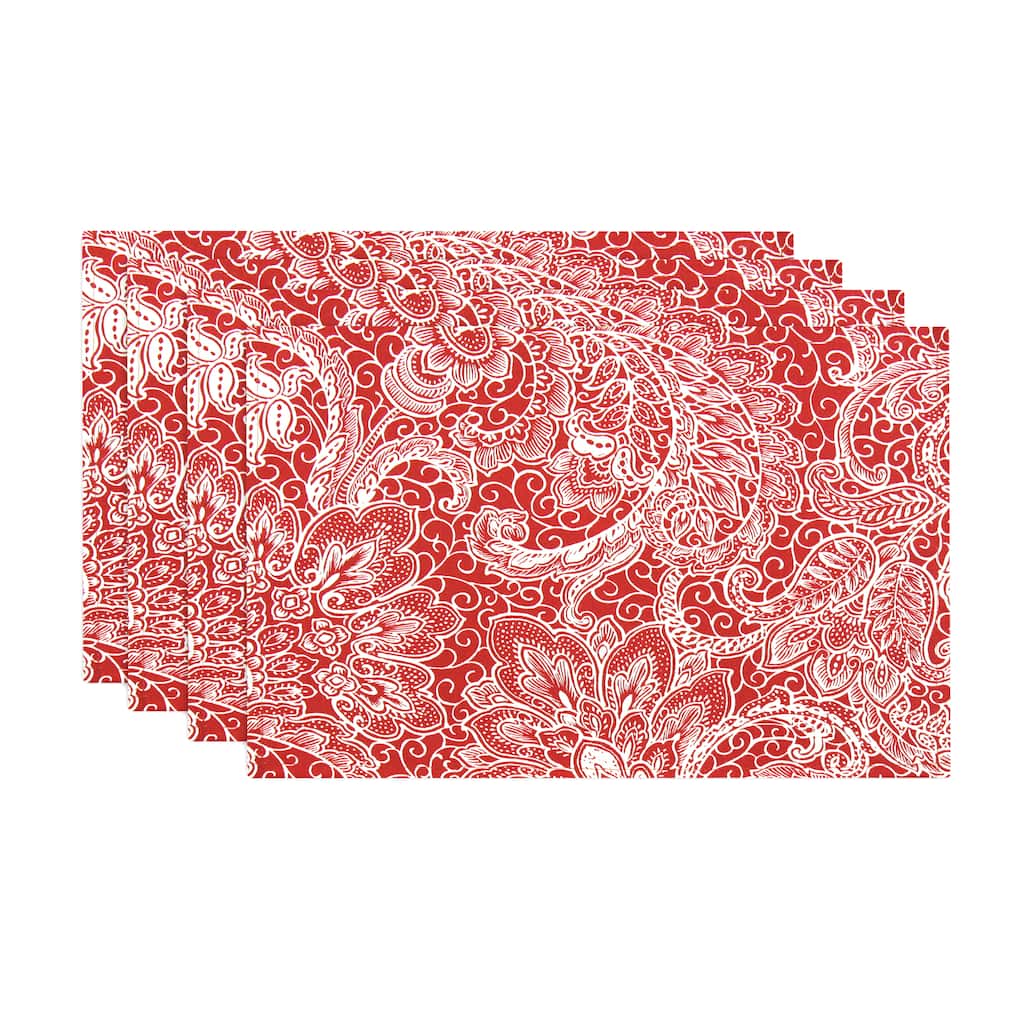 Mardi Gras Berry Red Floral Damask Placemats (Set of 4)