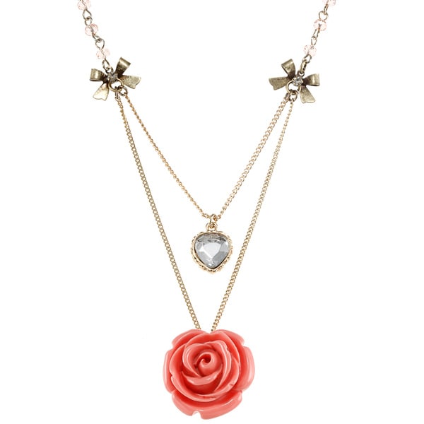 Betsey Johnson Cubic Zirconia Rose Petal 2 row Pendant Necklace Betsey Johnson Fashion Necklaces