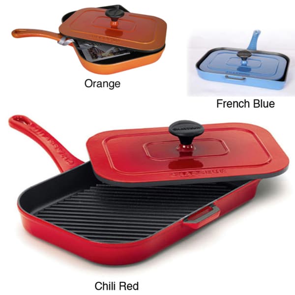 Chasseur 10-inch Red French Enameled Cast Iron Panini Press 