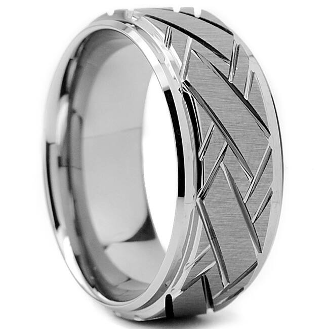 Oliveti Tungsten Carbide Men's Weave Grooved Pattern Ring (9 mm)