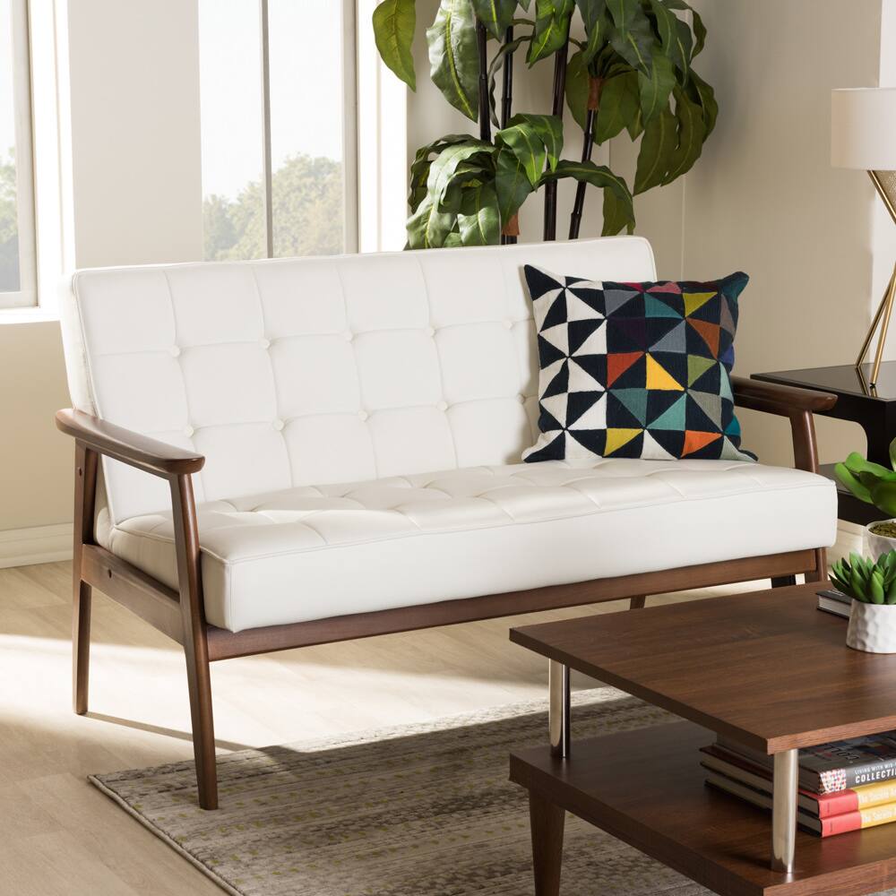 Stratham White Mid-century Modern Loveseat