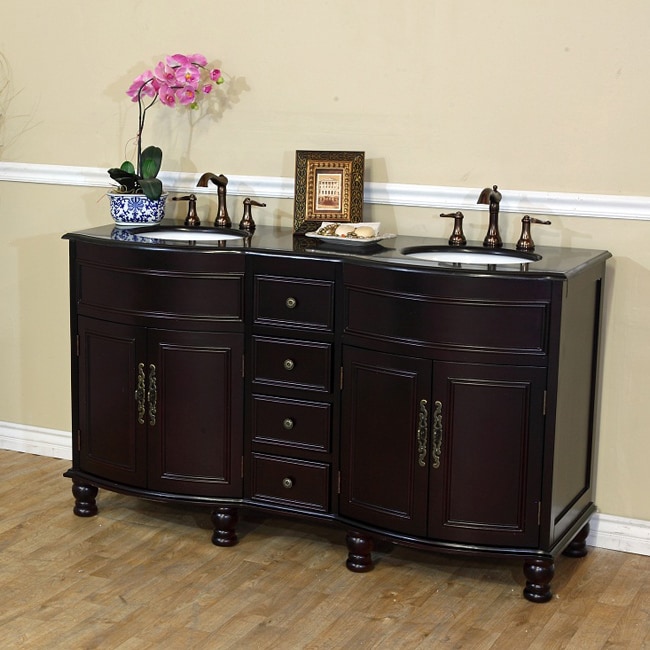 Double Sink Wood Vanity With Black Galaxy Granite Top