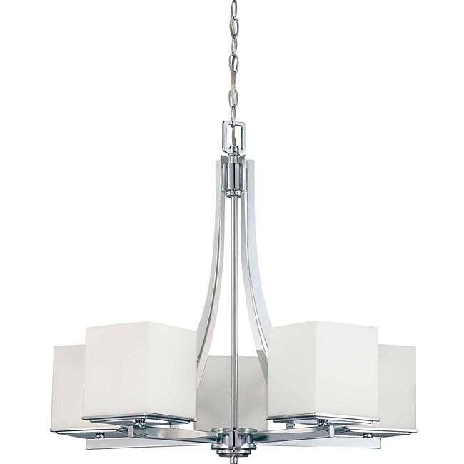 Bento Chrome with Satin White 5-light Chandelier